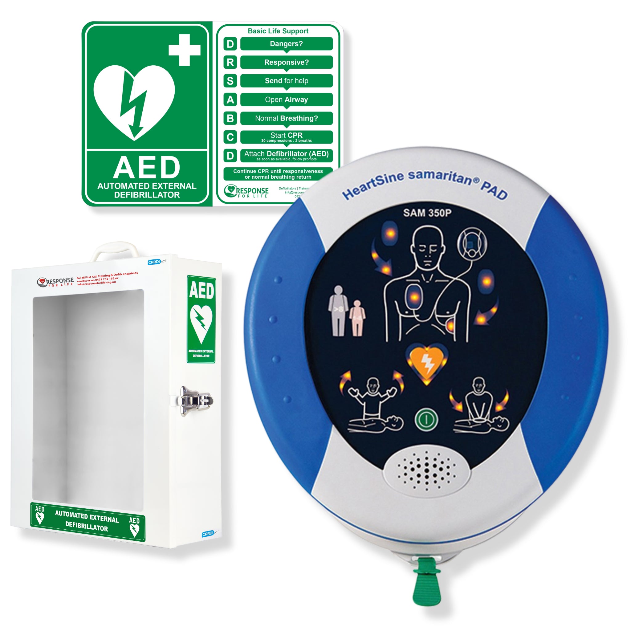 HeartSine Samaritan PAD 350P Defibrillator Package with Wall Cabinet - Cardiact Standard AED Wall Cabinet CC-25