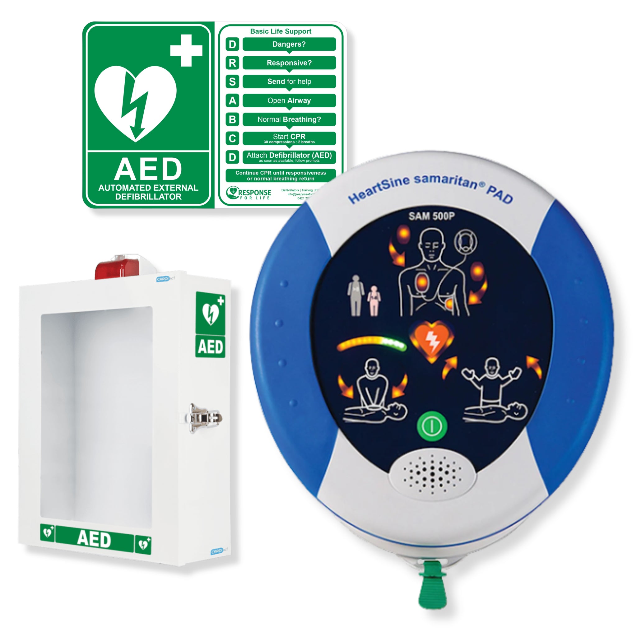 HeartSine Samaritan PAD 500P Defibrillator Package with Wall Cabinet - Cardiact Alarmed AED Wall Cabinet CC-30