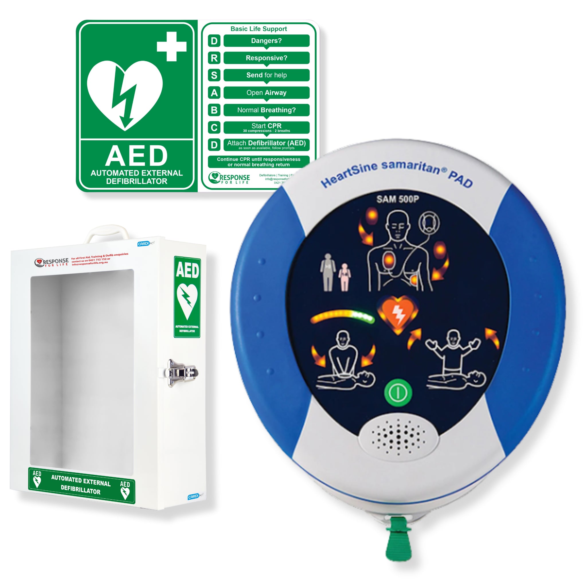HeartSine Samaritan PAD 500P Defibrillator Package with Wall Cabinet - Cardiact Standard AED Wall Cabinet CC-25
