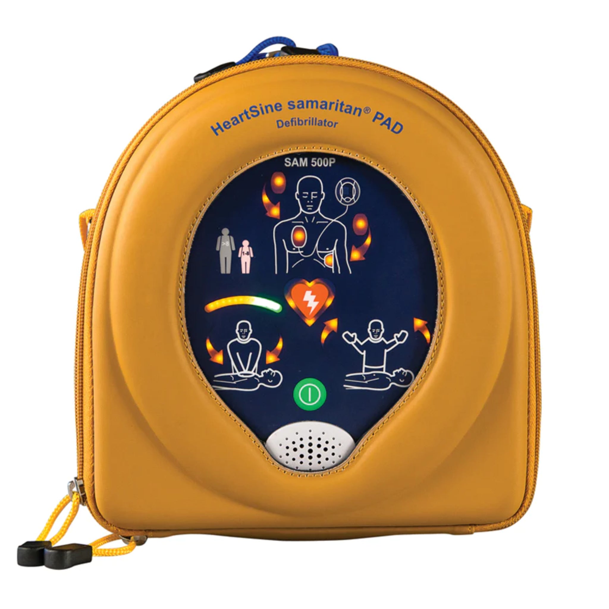 HeartSine Samaritan PAD 500P Defibrillator Package with Wall Cabinet - CARDIACT Alarmed Outdoor AED Wall Cabinet CC-90