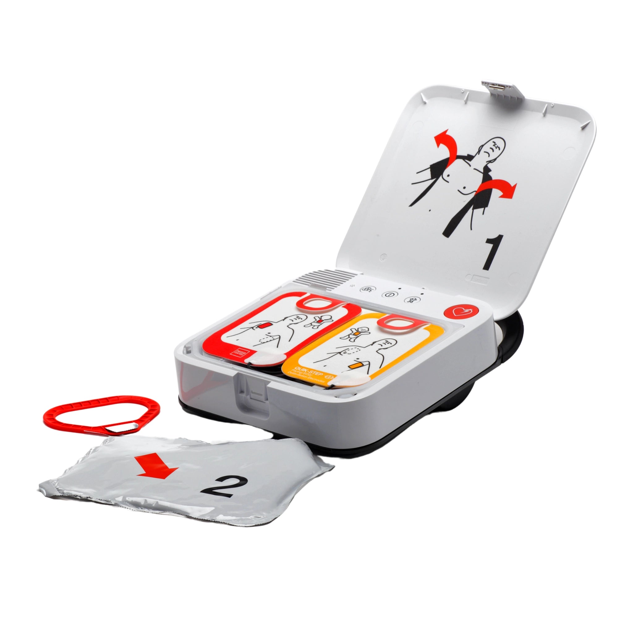 LIFEPAK CR2 Essential Defibrillator Package with Wall Cabinet - CARDIACT Alarmed AED Wall Cabinet with Strobe Light CC-50