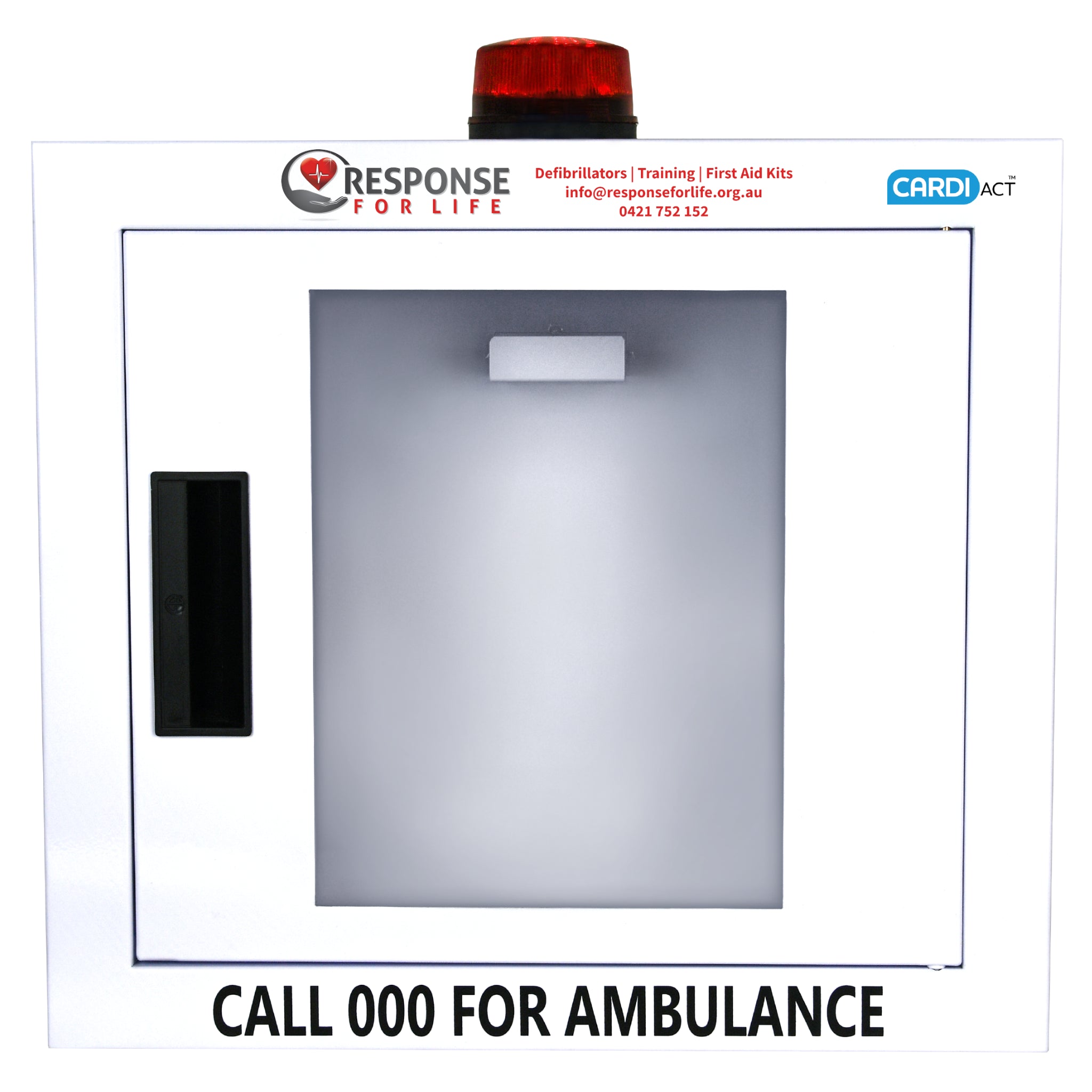 LIFEPAK CR2 Essential Defibrillator Package with Wall Cabinet - CARDIACT Alarmed AED Wall Cabinet with Strobe Light CC-50