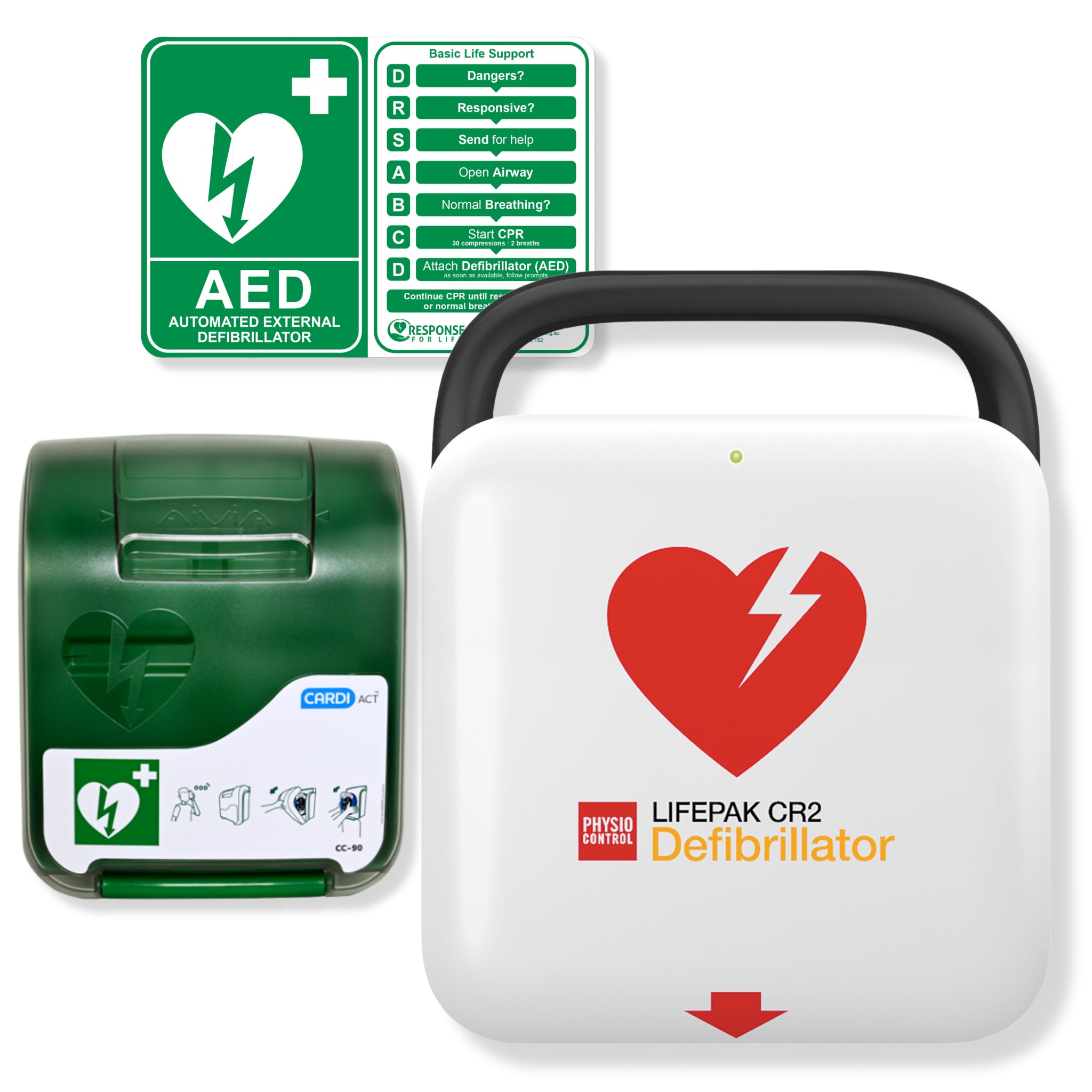 LIFEPAK CR2 Essential Defibrillator Package with Wall Cabinet - CARDIACT Alarmed Outdoor AED Wall Cabinet CC-90