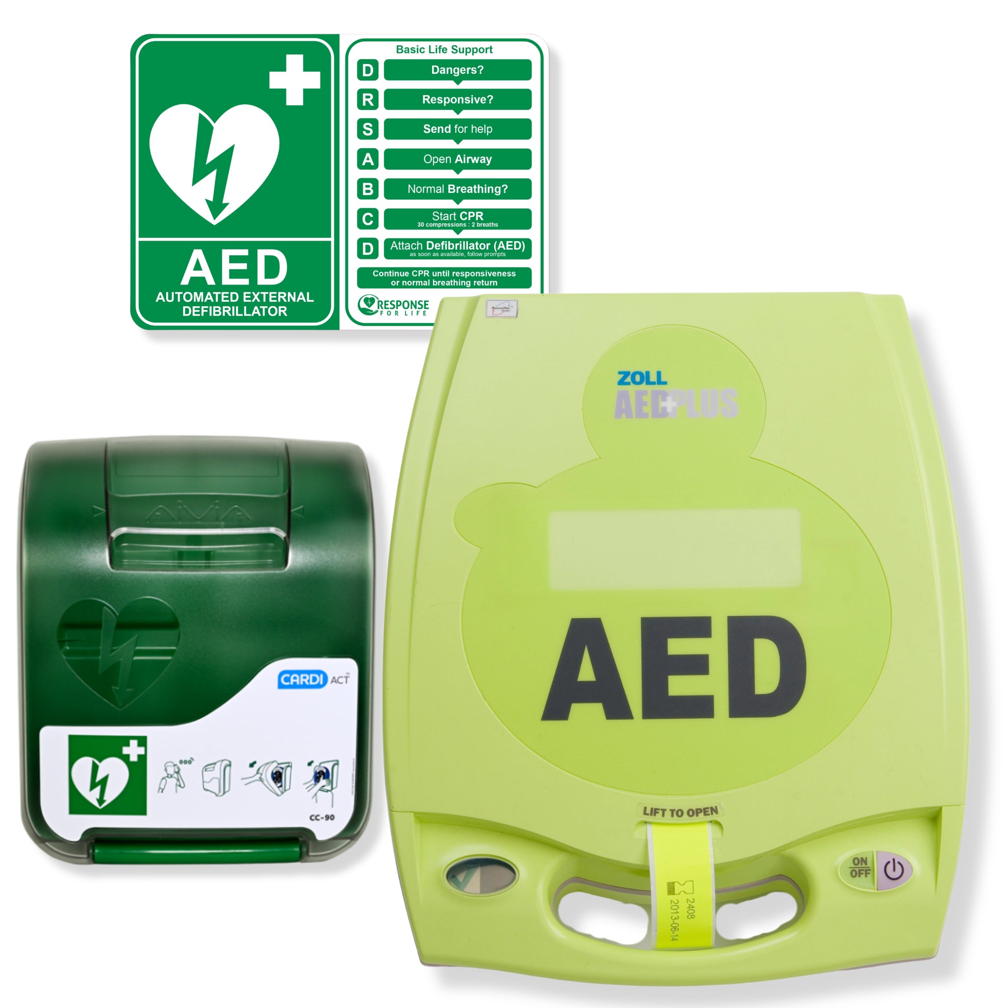 ZOLL AED Plus Defibrillator Package with Wall Cabinet - CARDIACT Alarmed Outdoor AED Wall Cabinet CC-90