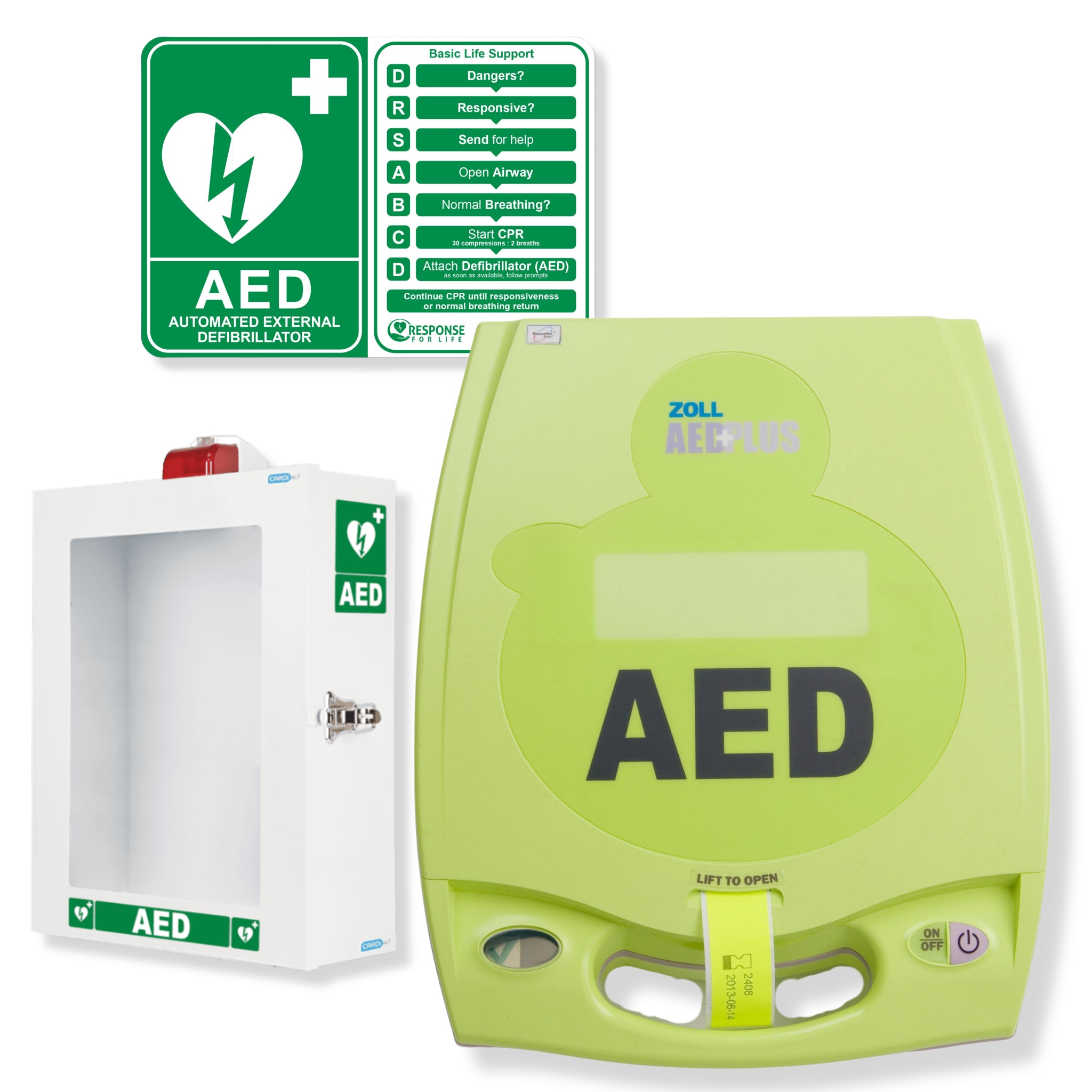 ZOLL AED Plus Defibrillator Package with Wall Cabinet - Cardiact Alarmed AED Wall Cabinet CC-30