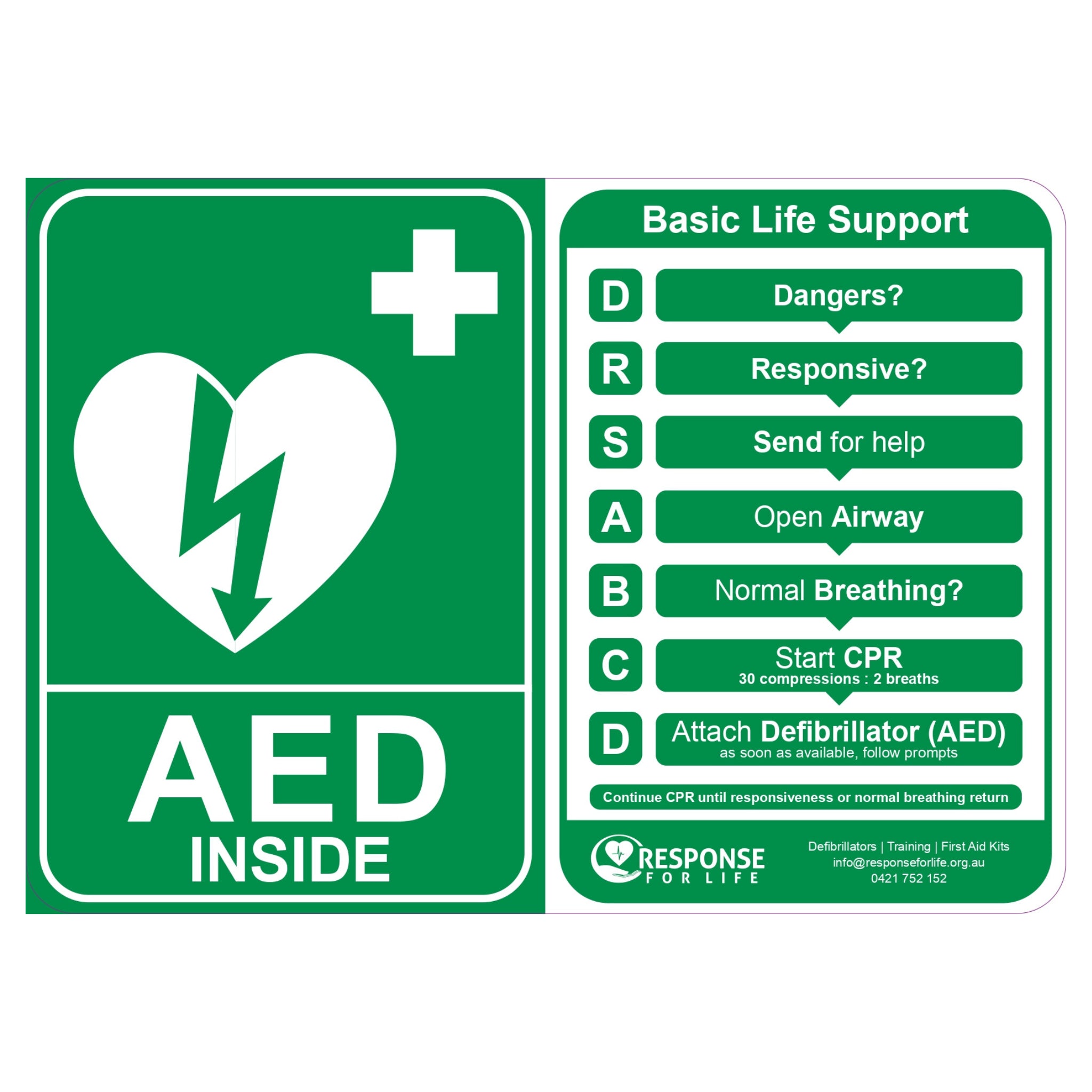 AED Defibrillator & Basic Life Support Signage